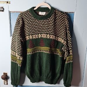 United Colors Of Benetton Women's Vintage Fair Isle Pink, Green Sweater M/L